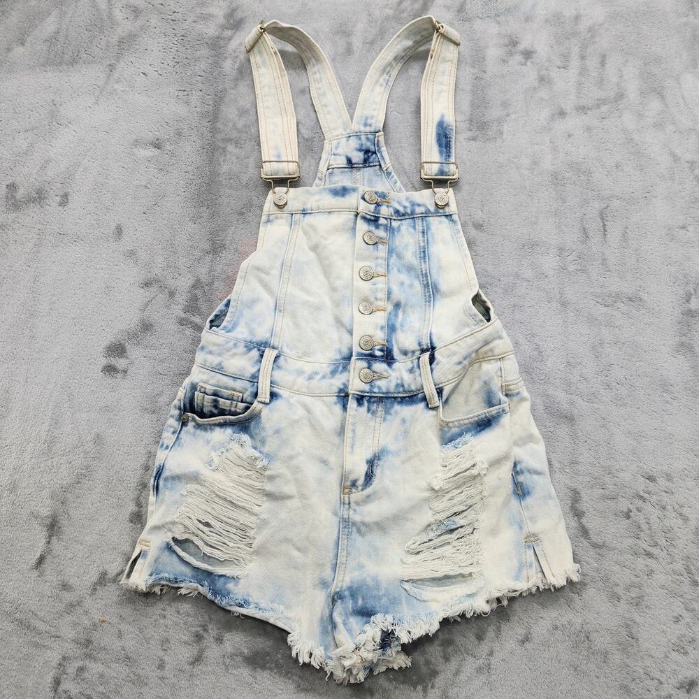 HARMONY +‎ HAVOC Shortalls Womens 5 Juniors Blue Destroyed Distressed Acid Wash